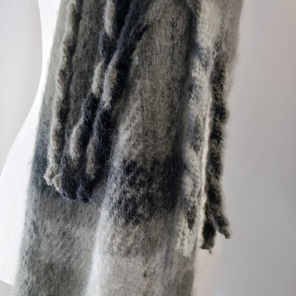 Steve Madden Brushed Plaid, Blanket Wrap Scarf, Black/Gray, Fringe, One Size - Picture 5 of 7